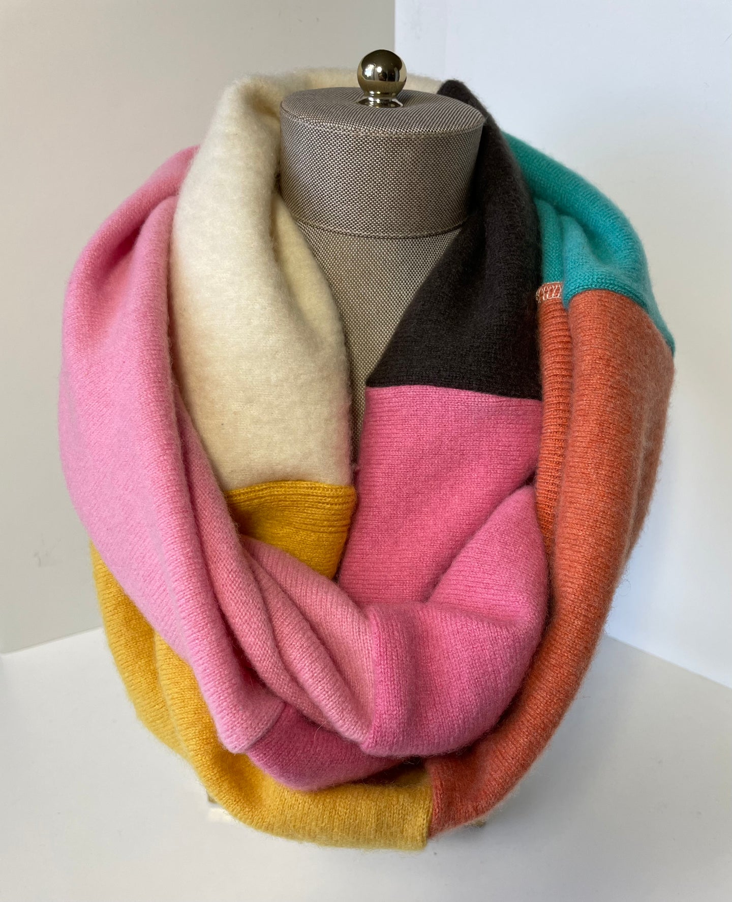 Pink/Yellow/Cream/Orange/Brown/Turquoise Infinity Cashmere Scarf