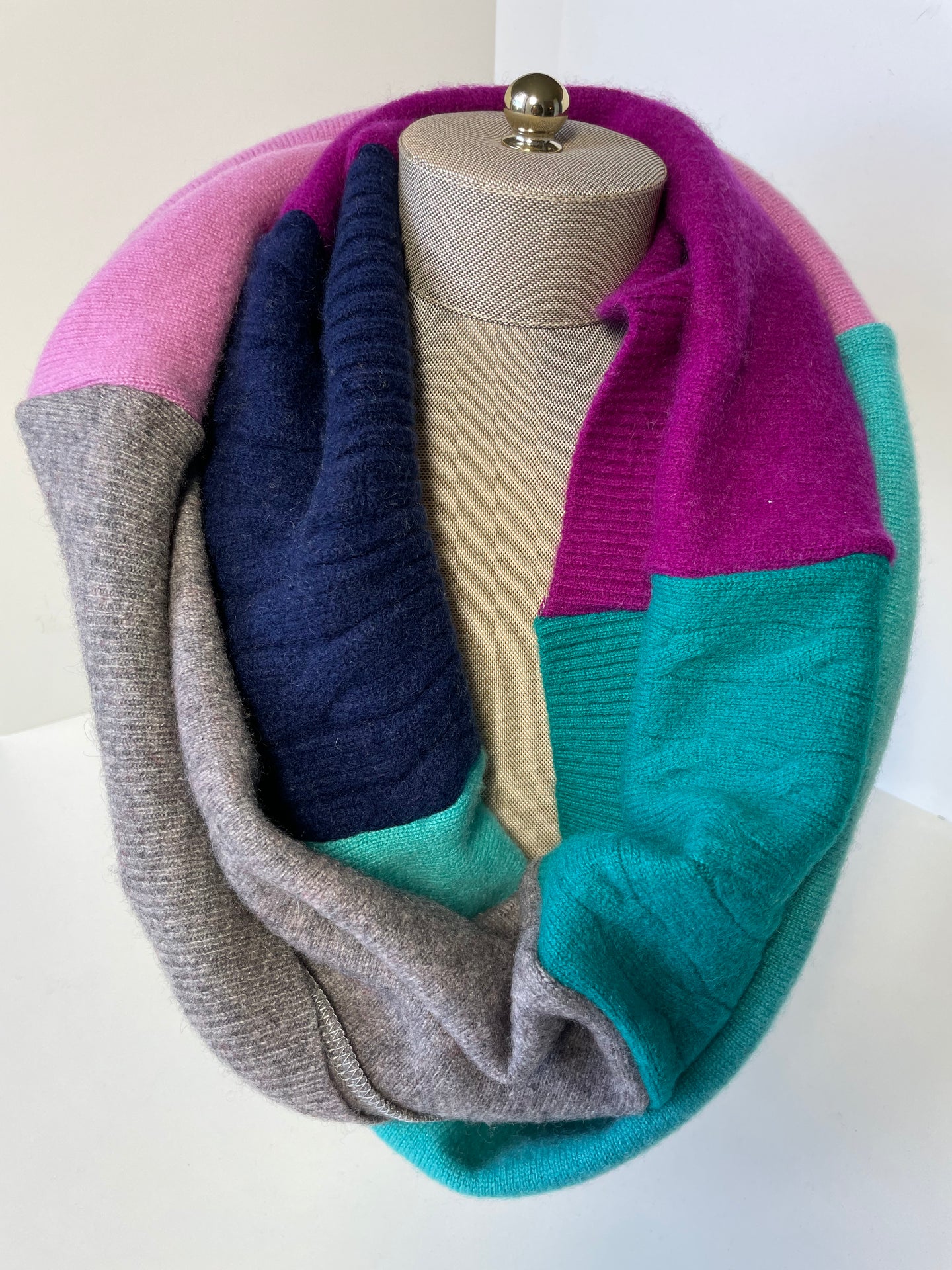 Gray/Blue/Turquoise/Pink Infinity Cashmere Scarf