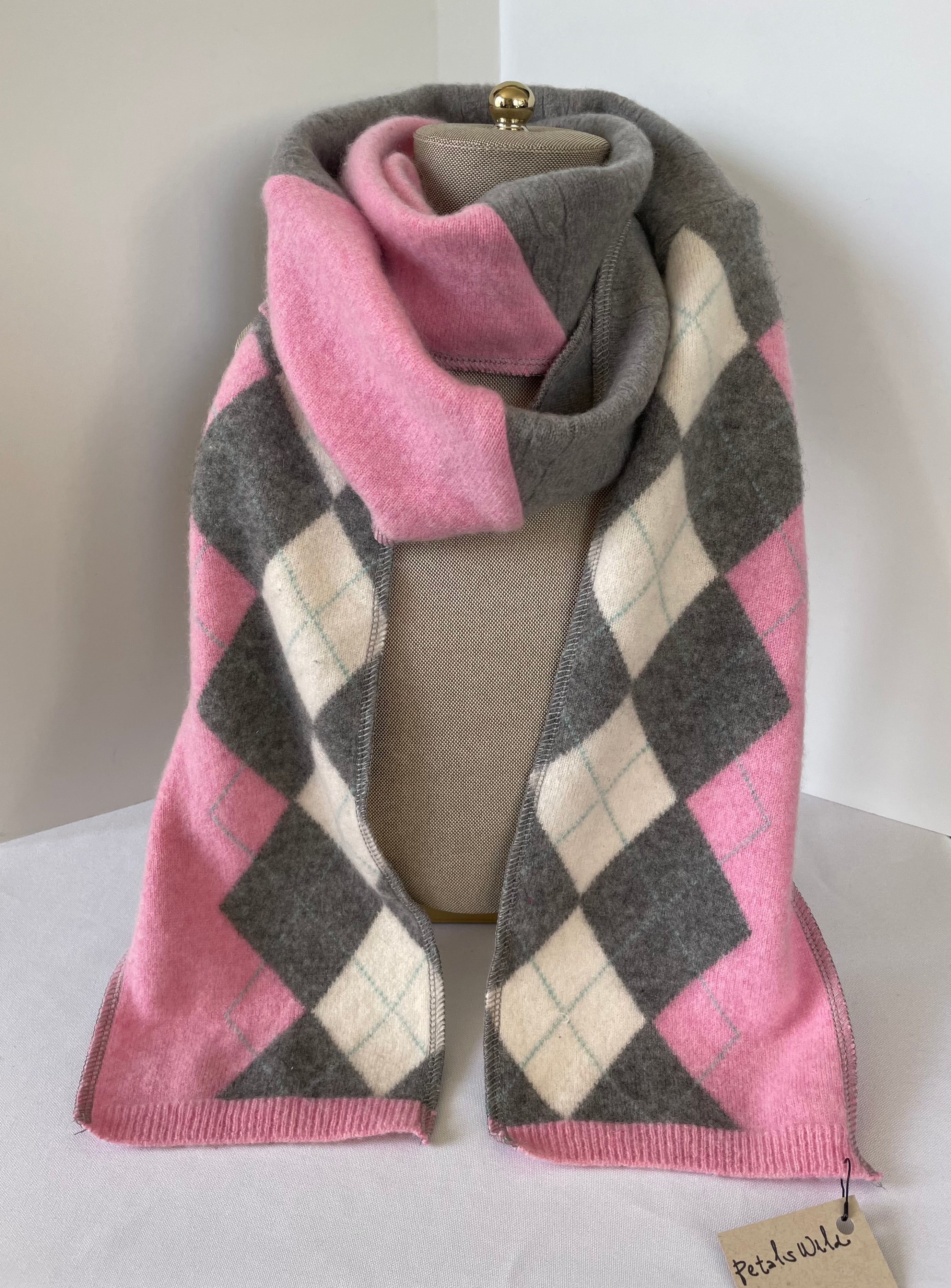 Pink and grey check shop scarf